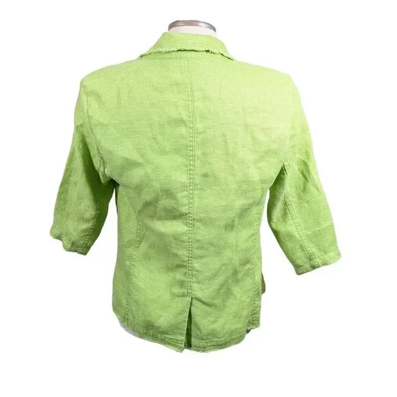 Vintage Coldwater Creek Jacket Blazer Womens Size 12 Linen Lime Green Pockets - Picture 4 of 5